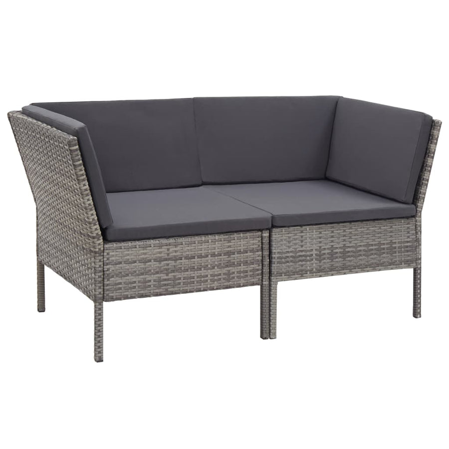 Loungeset Met Kussens Poly Rattan Grijs