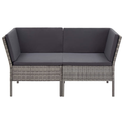 Loungeset Met Kussens Poly Rattan Grijs