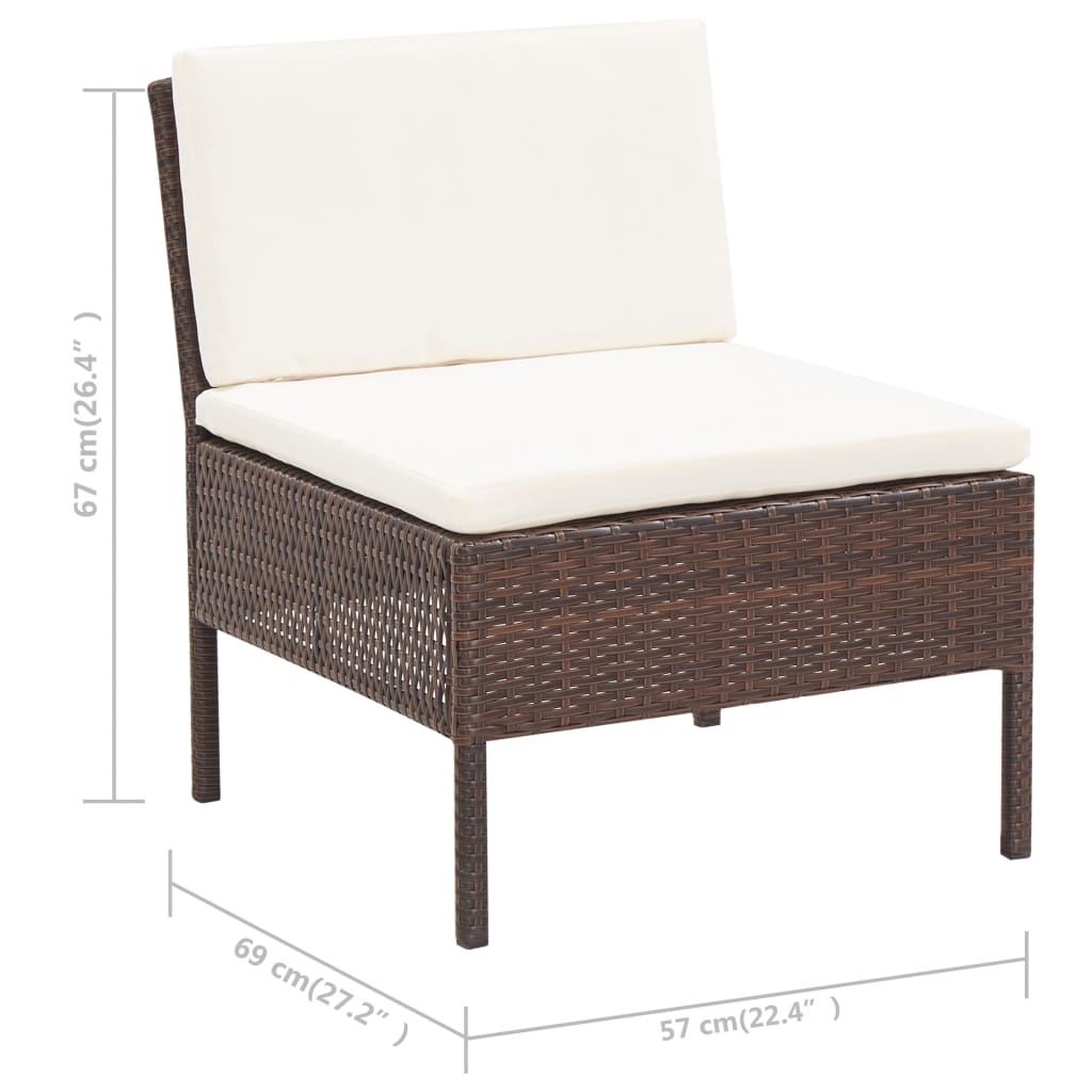 -Delige Loungeset Met Kussens Poly Rattan Bruin