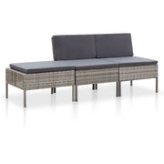 Loungeset 3-delig poly rattan grijs