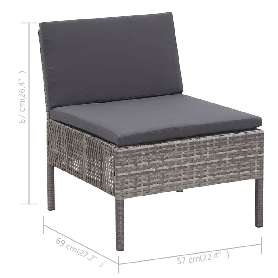 -Delige Loungeset Met Kussens Poly Rattan Grijs