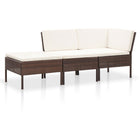 3-piece Lounge Set with Cushions Poly Rattan Brown