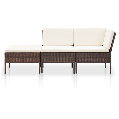 -Delige Loungeset Met Kussens Poly Rattan Bruin