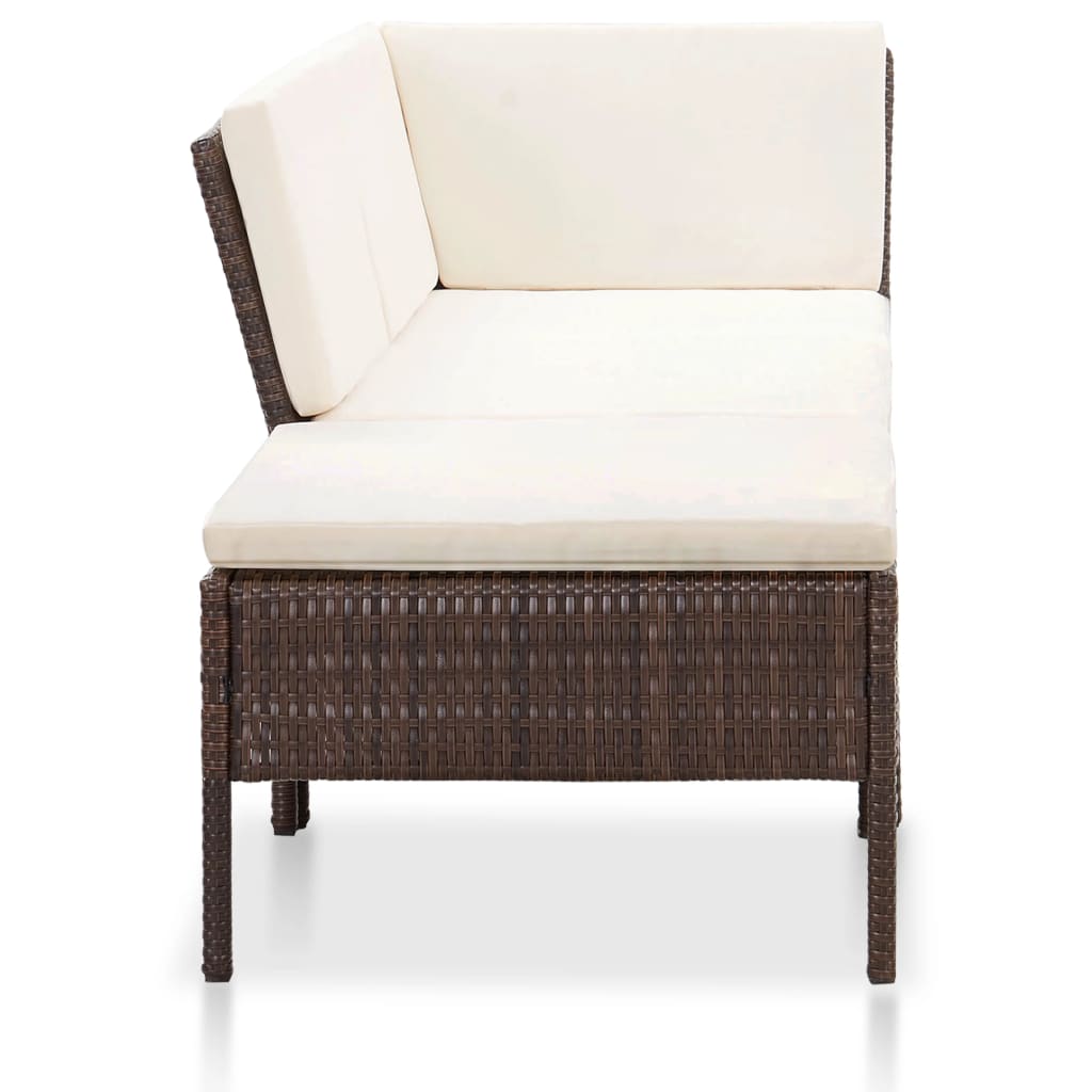 -Delige Loungeset Met Kussens Poly Rattan Bruin