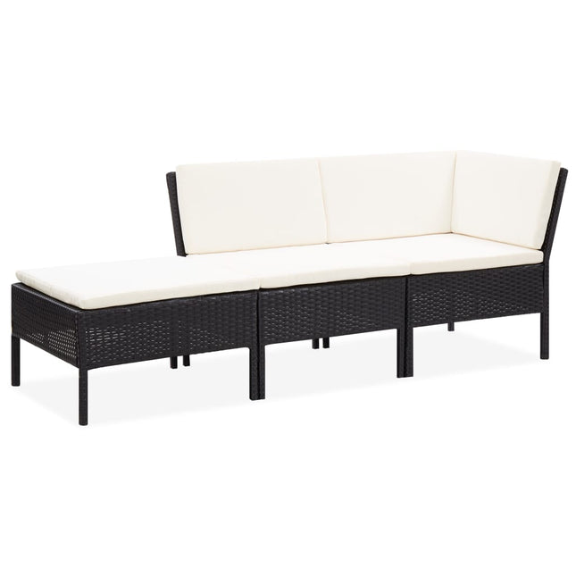 -Delige Loungeset Met Kussens Poly Rattan Zwart en wit