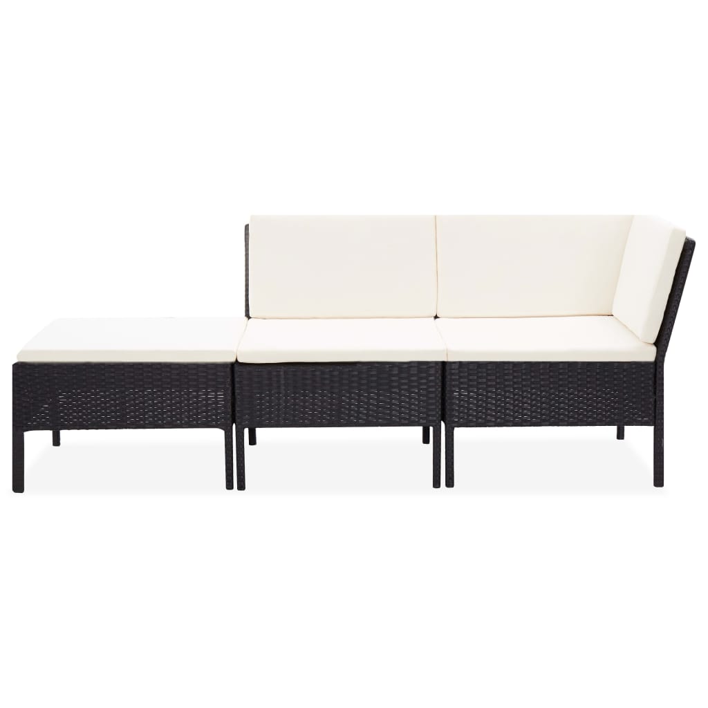 -Delige Loungeset Met Kussens Poly Rattan Zwart en wit
