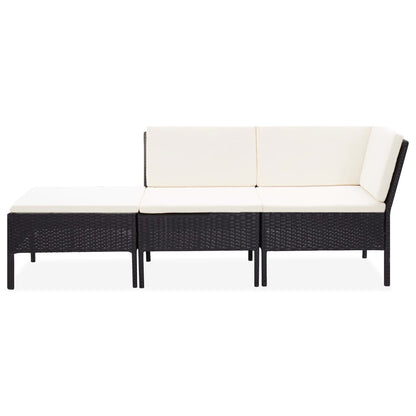 -Delige Loungeset Met Kussens Poly Rattan Zwart en wit