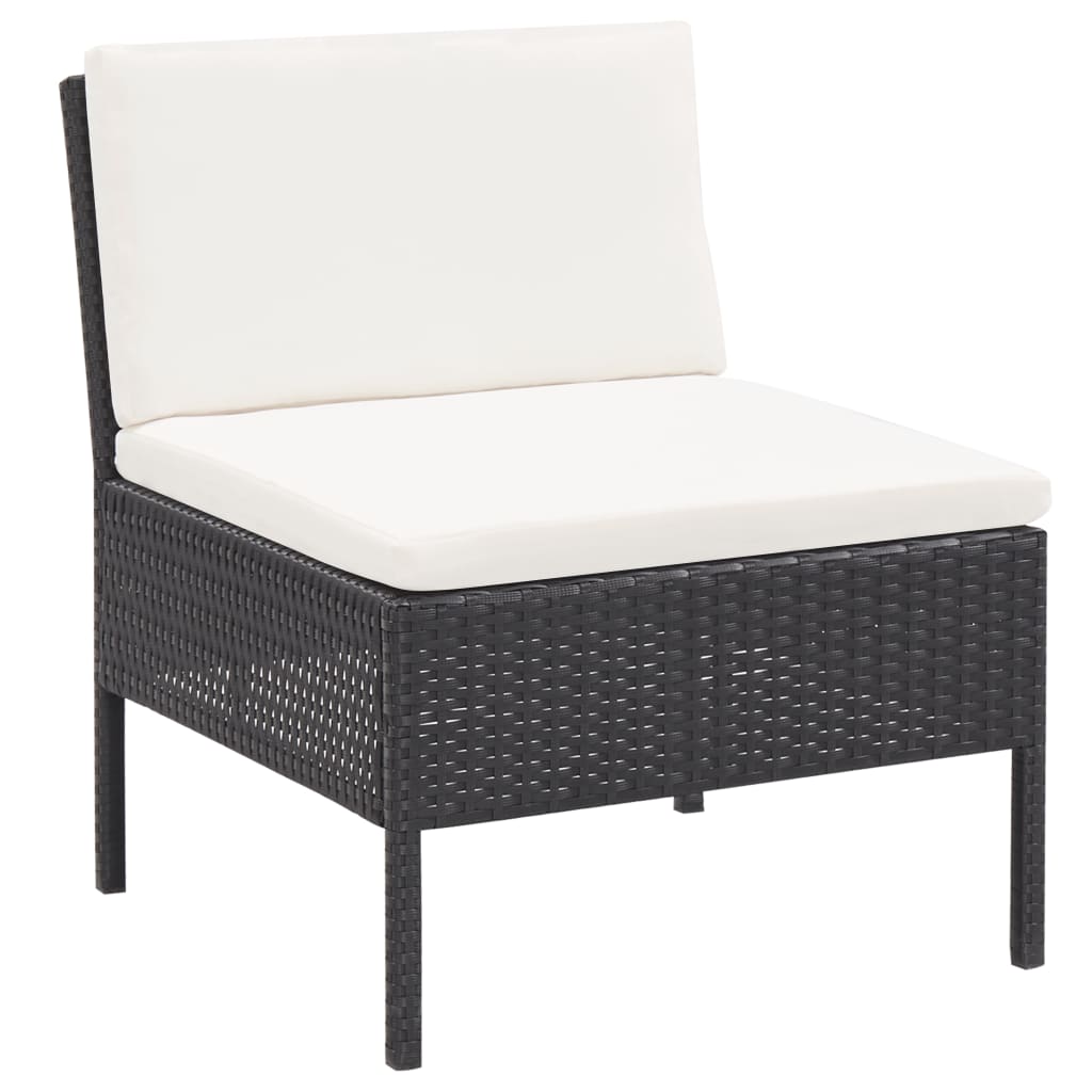 -Delige Loungeset Met Kussens Poly Rattan Zwart en wit