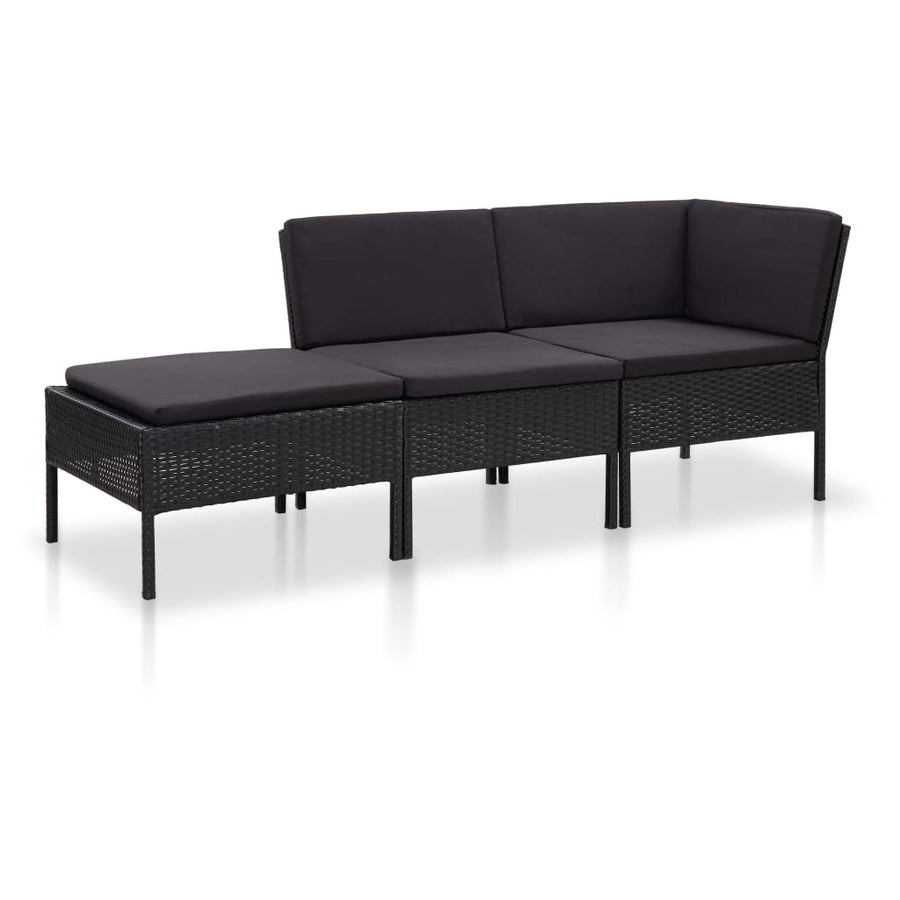 Loungeset Met Kussens Poly Rattan Zwart