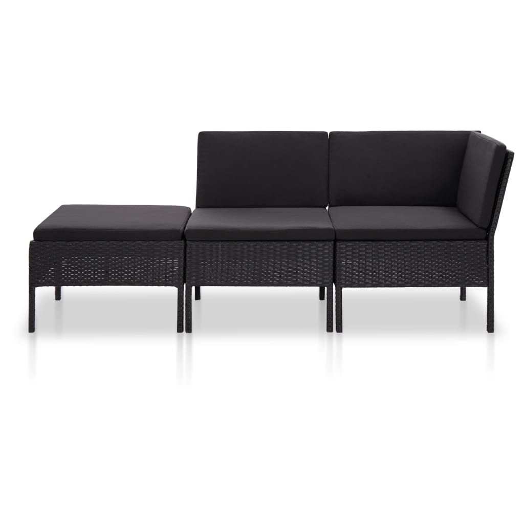 Loungeset Met Kussens Poly Rattan Zwart