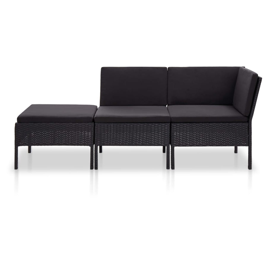 Loungeset Met Kussens Poly Rattan Zwart