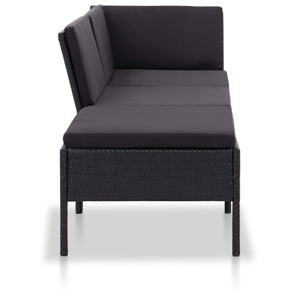 Loungeset Met Kussens Poly Rattan Zwart