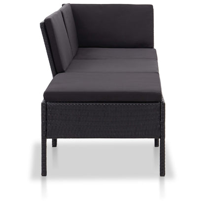 Loungeset Met Kussens Poly Rattan Zwart