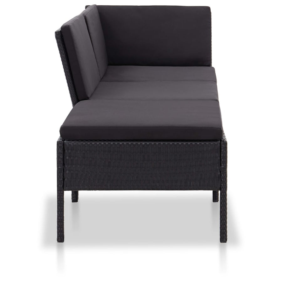 Loungeset Met Kussens Poly Rattan Zwart