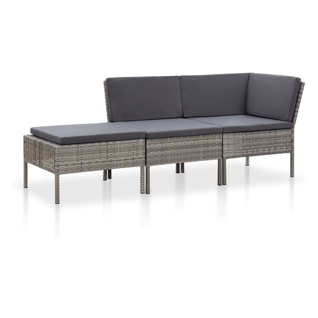 -Delige Loungeset Met Kussens Poly Rattan Grijs