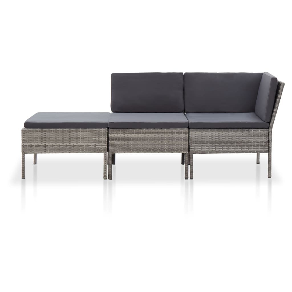 -Delige Loungeset Met Kussens Poly Rattan Grijs