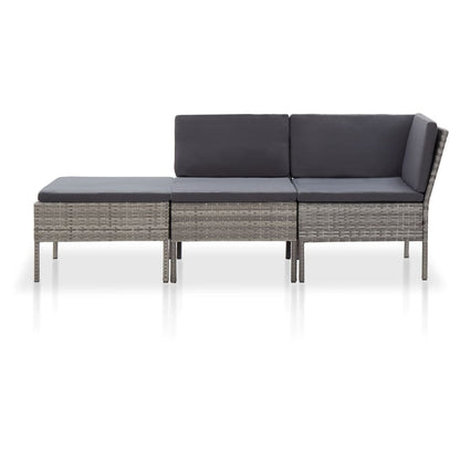 -Delige Loungeset Met Kussens Poly Rattan Grijs