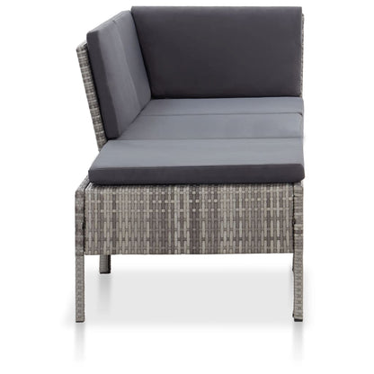 -Delige Loungeset Met Kussens Poly Rattan Grijs