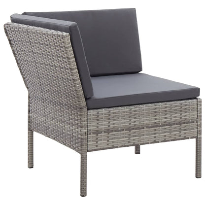 -Delige Loungeset Met Kussens Poly Rattan Grijs