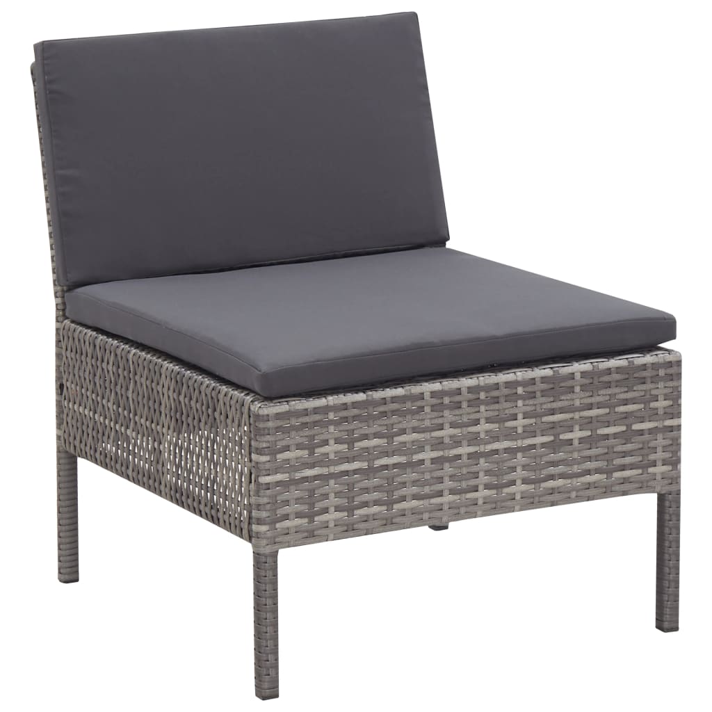 -Delige Loungeset Met Kussens Poly Rattan Grijs
