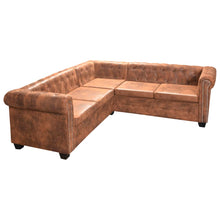 Chesterfield hoekbank 5-zits kunstleer bruin