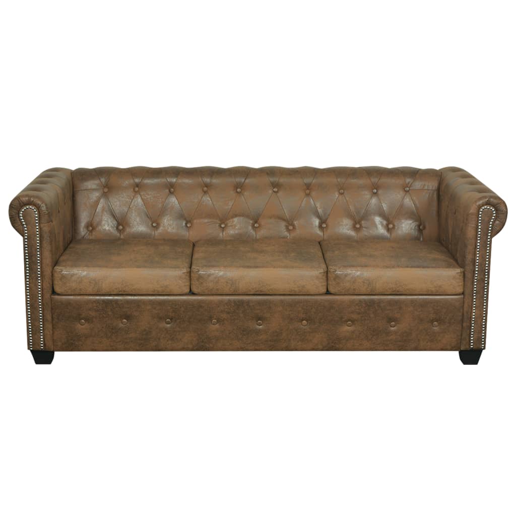 Chesterfield Bank 3-Zits Bruin Kunstleer