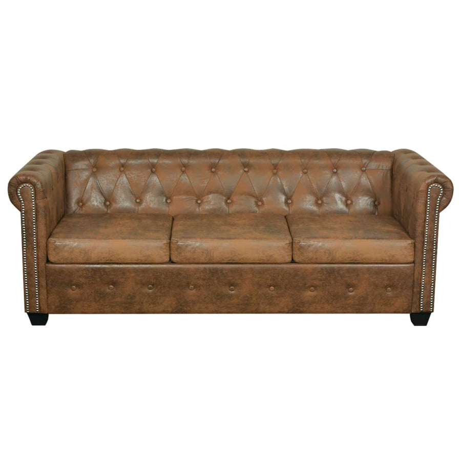 Chesterfield Bank 3-Zits Bruin Kunstleer