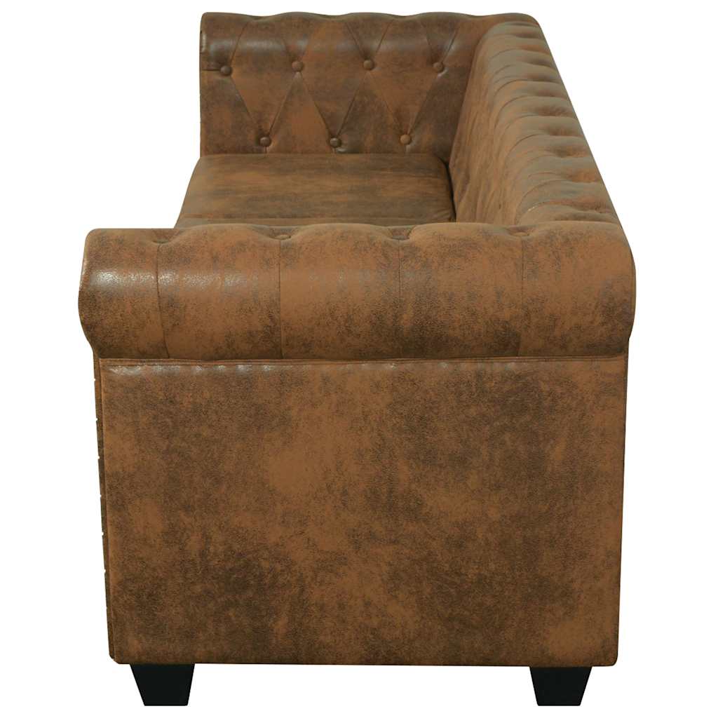 Chesterfield Bank 3-Zits Bruin Kunstleer