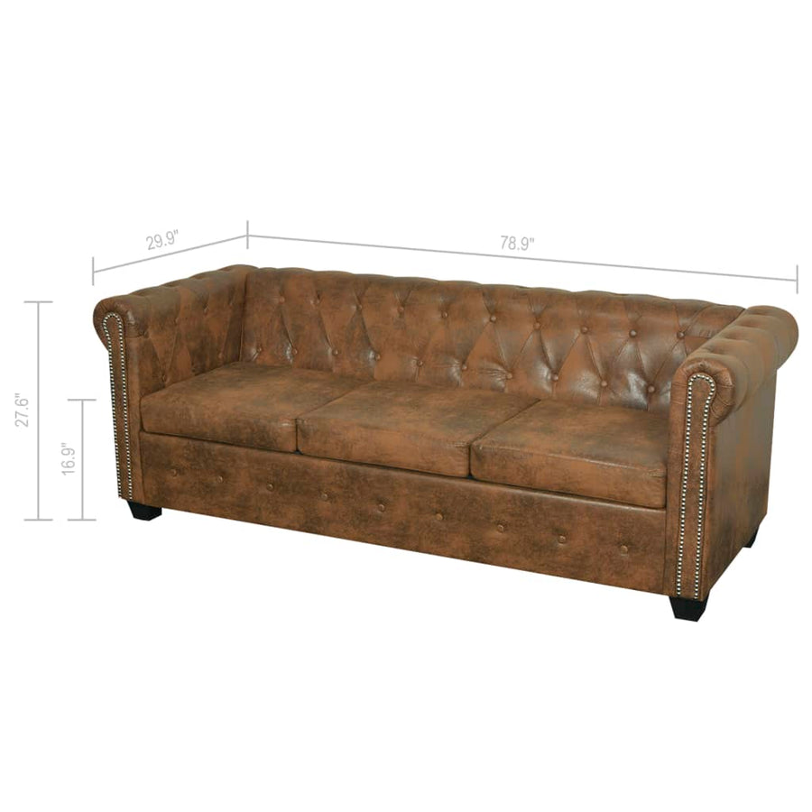 Chesterfield Bank 3-Zits Bruin Kunstleer