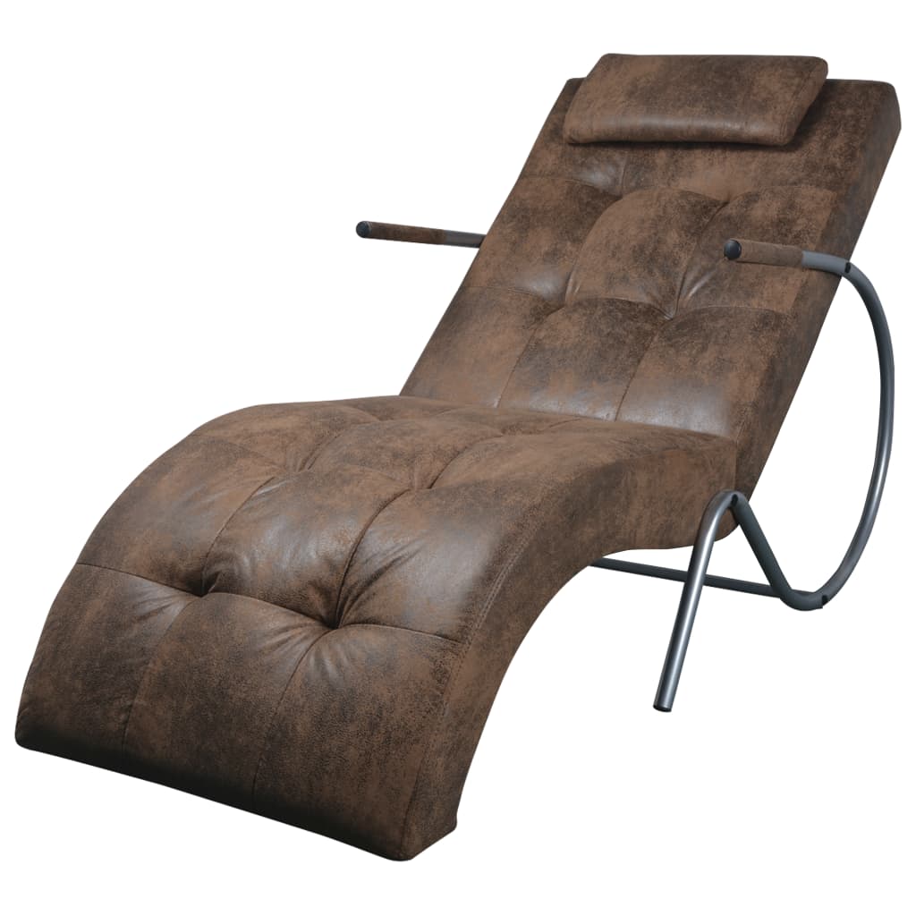 Chaise Longue met Kussen Bruin Suède Look Stof