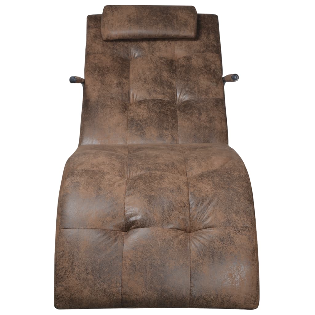 Chaise Longue met Kussen Bruin Suède Look Stof