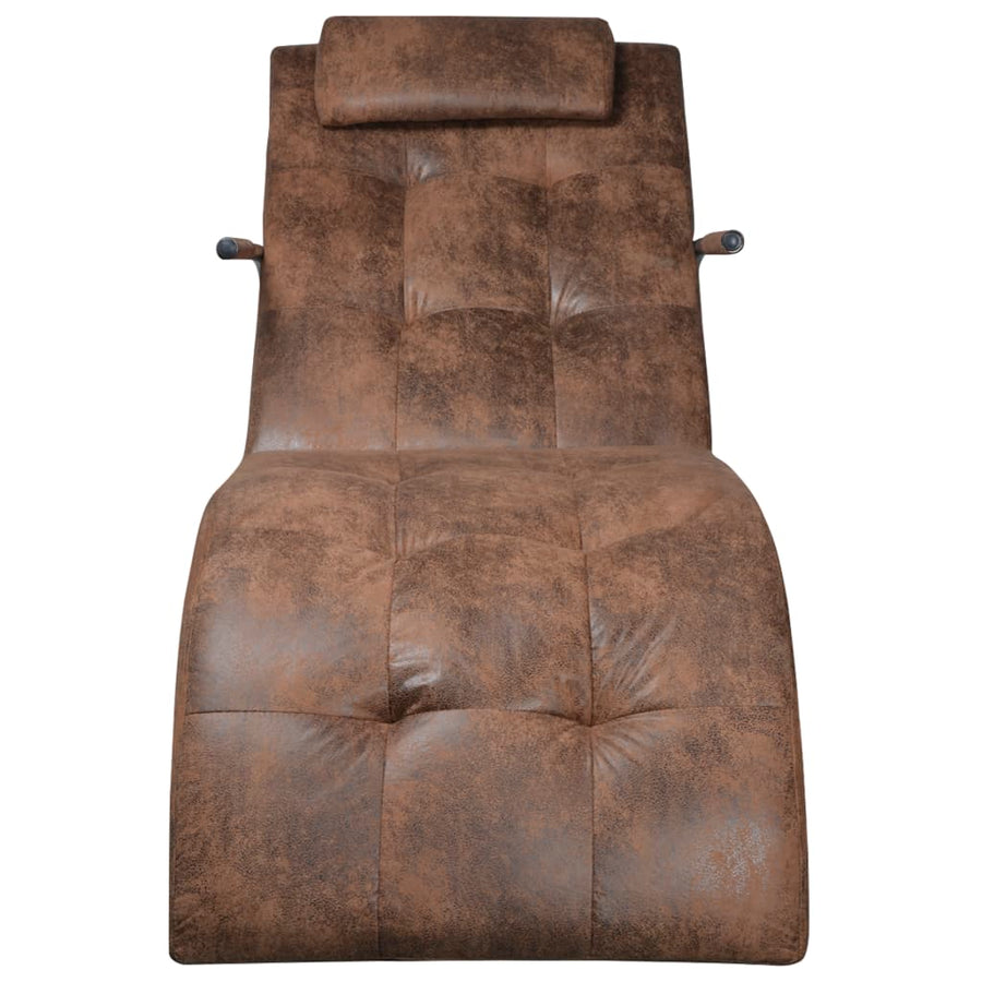 Chaise Longue met Kussen Bruin Suède Look Stof