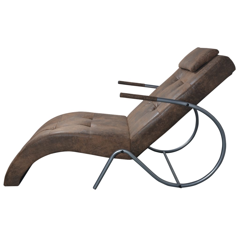 Chaise Longue met Kussen Bruin Suède Look Stof