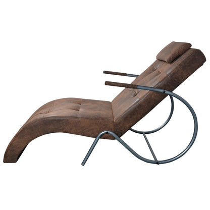 Chaise Longue met Kussen Bruin Suède Look Stof