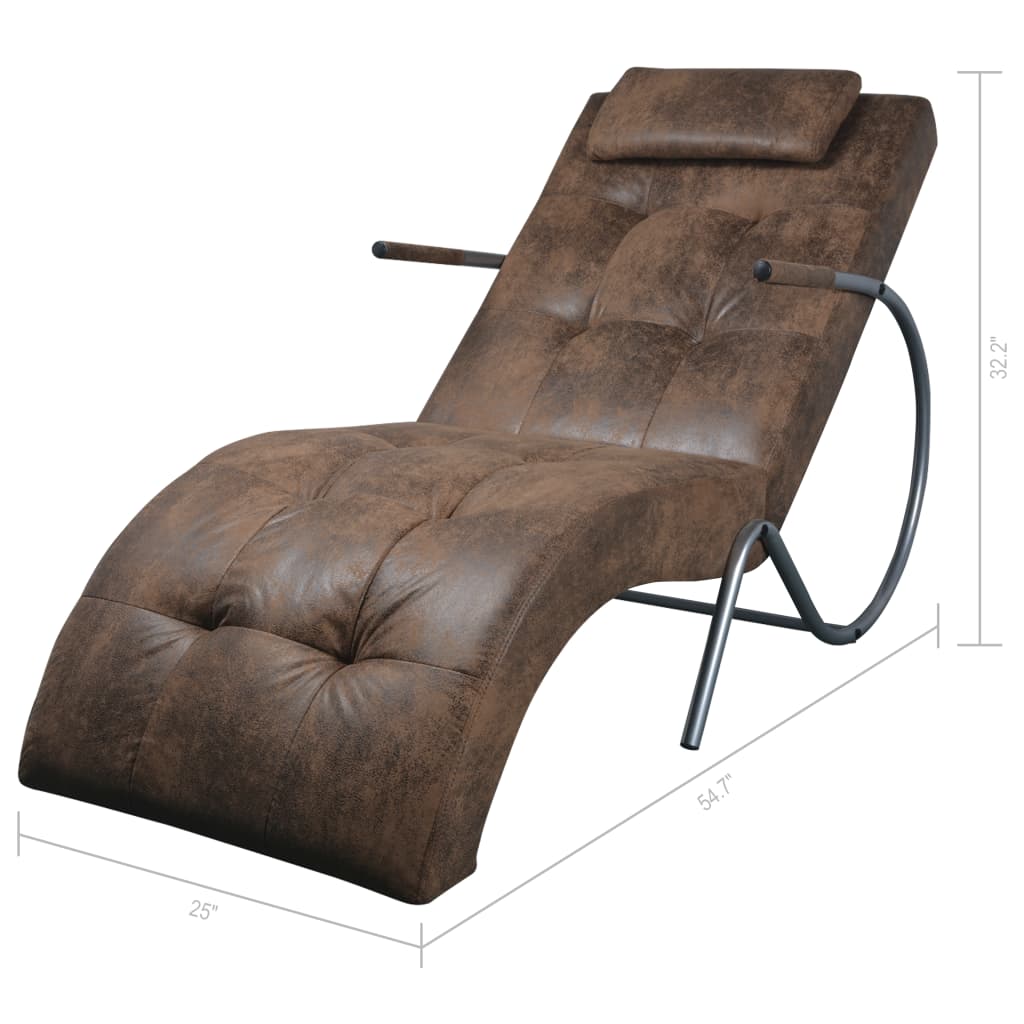 Chaise Longue met Kussen Bruin Suède Look Stof