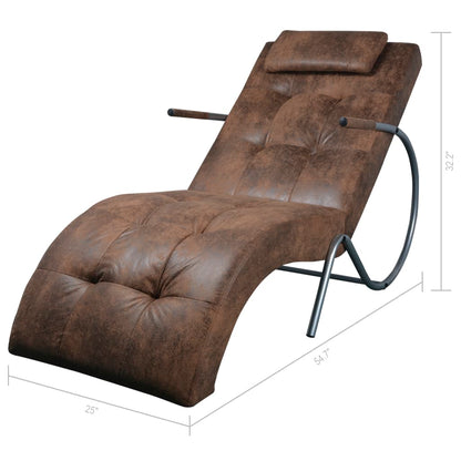 Chaise Longue met Kussen Bruin Suède Look Stof