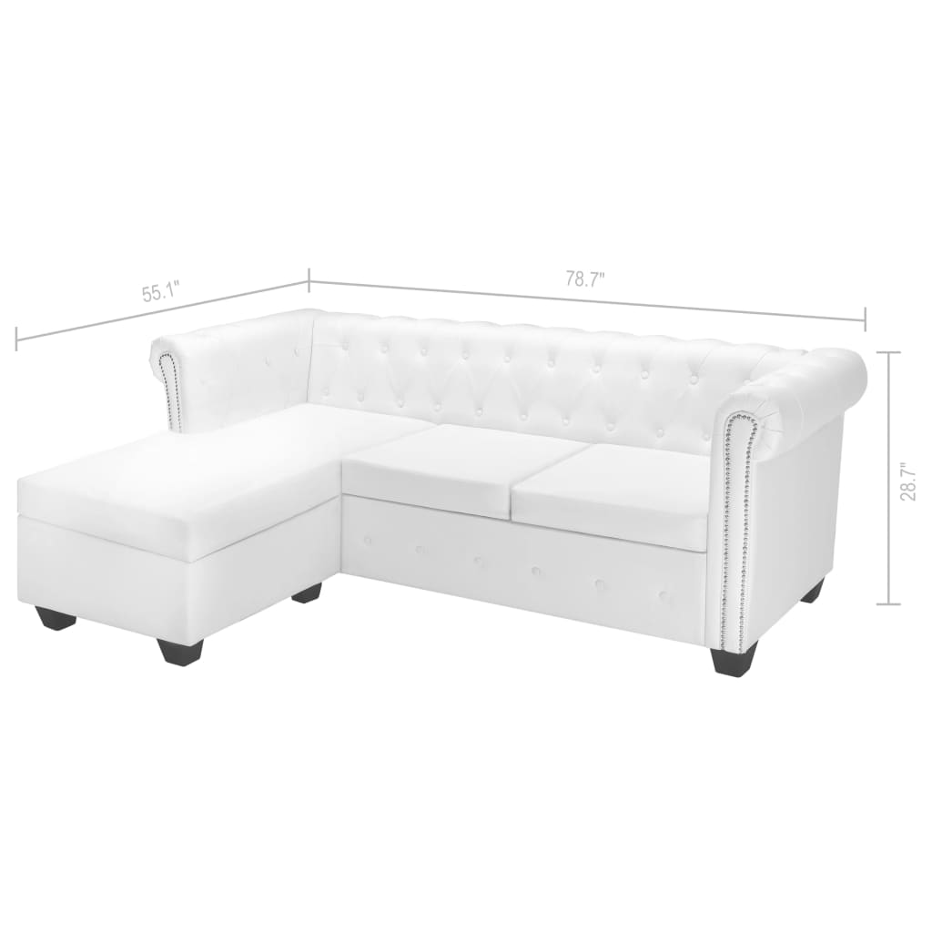 Chesterfield bank L-vormig kunstleer wit
