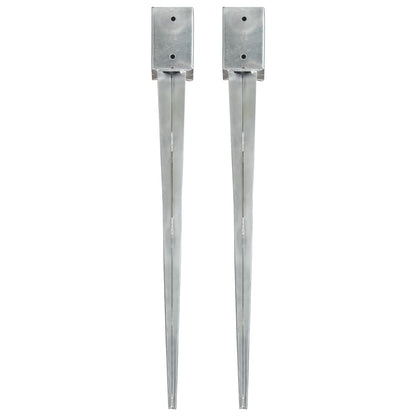 Grondpinnen 2 st 9x9x90 cm gegalvaniseerd staal zilverkleurig