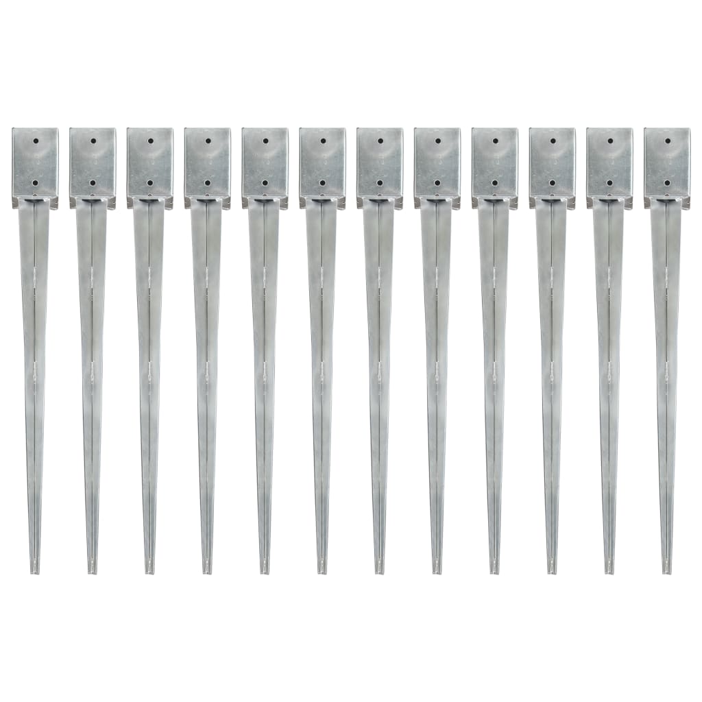 Grondpinnen 12 st 9x9x90 cm gegalvaniseerd staal zilverkleurig 12 9 x 9 x 90 cm