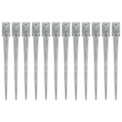 Grondpinnen 12 st 9x9x90 cm gegalvaniseerd staal zilverkleurig 12 9 x 9 x 90 cm