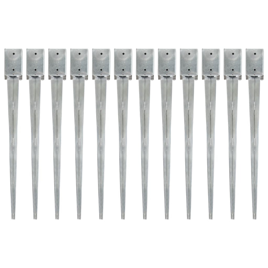 Grondpinnen 12 st 9x9x90 cm gegalvaniseerd staal zilverkleurig 12 9 x 9 x 90 cm