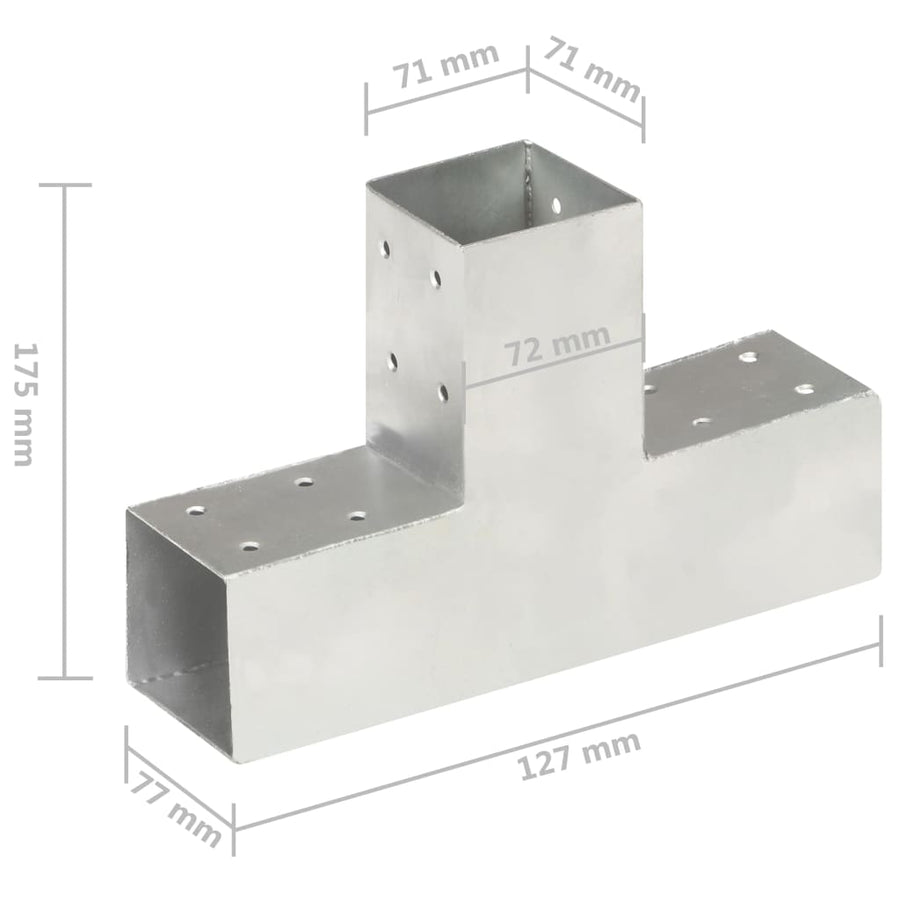 Paalverbindingen 4 st T-vorm 71x71 mm gegalvaniseerd metaal 71 x 71 mm T-vorm
