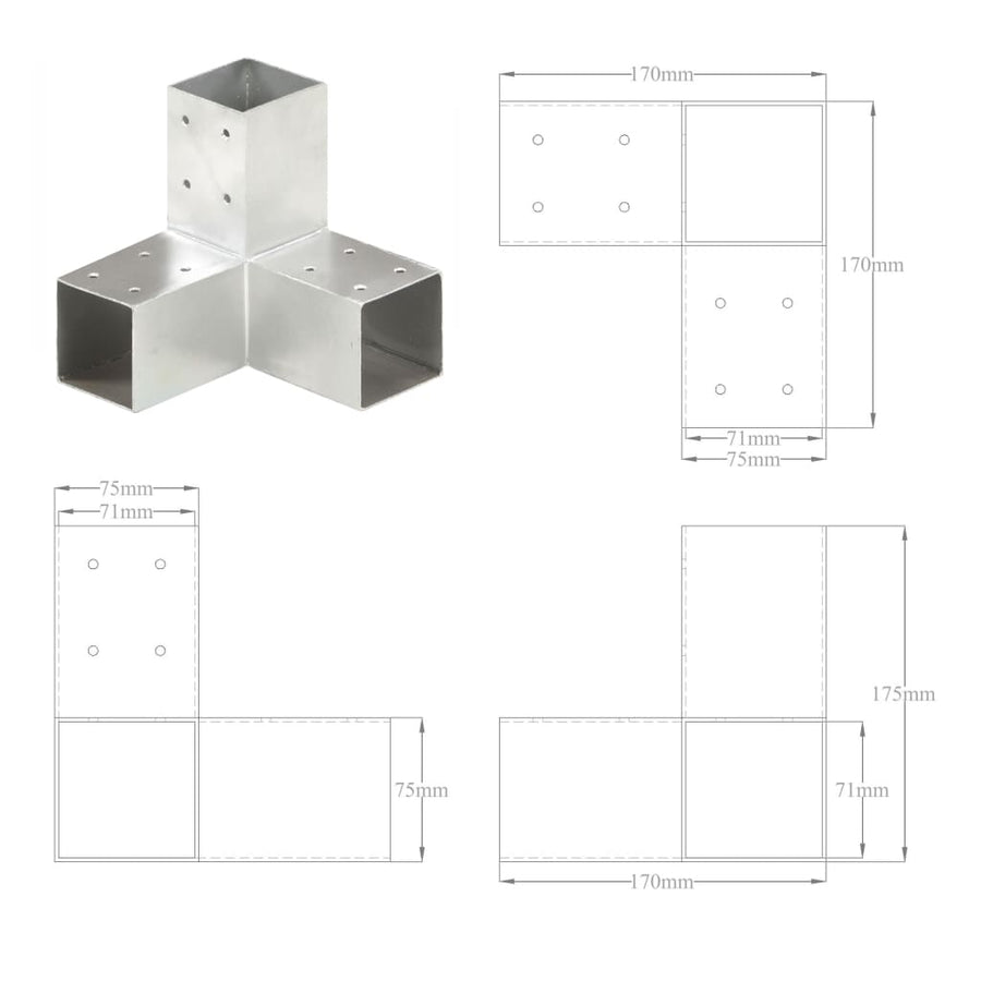 Paalverbinding Y-Vorm 71X71 Mm Gegalvaniseerd Metaal 71 x 71 mm
