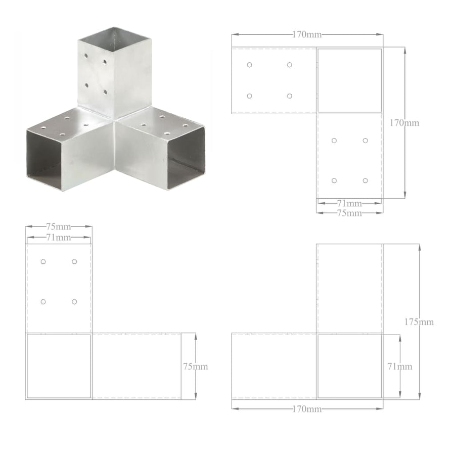 Paalverbindingen 4 St Y-Vorm 71X71 Mm Gegalvaniseerd Metaal 71 x 71 mm