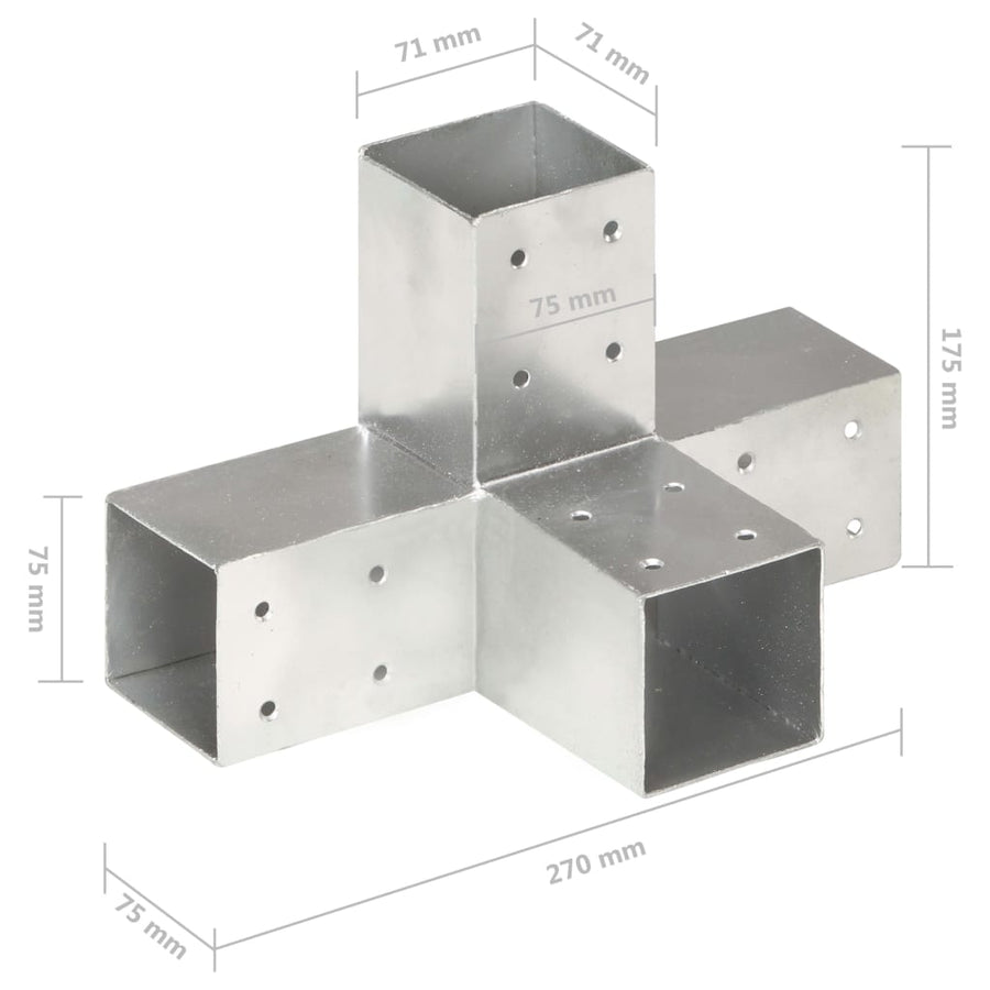 Paalverbindingen 4 st X-vorm 71x71 mm gegalvaniseerd metaal