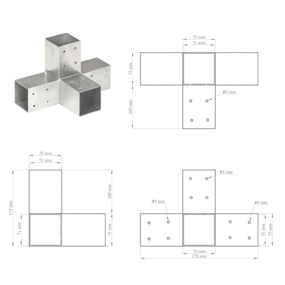 Paalverbindingen 4 st X-vorm 71x71 mm gegalvaniseerd metaal