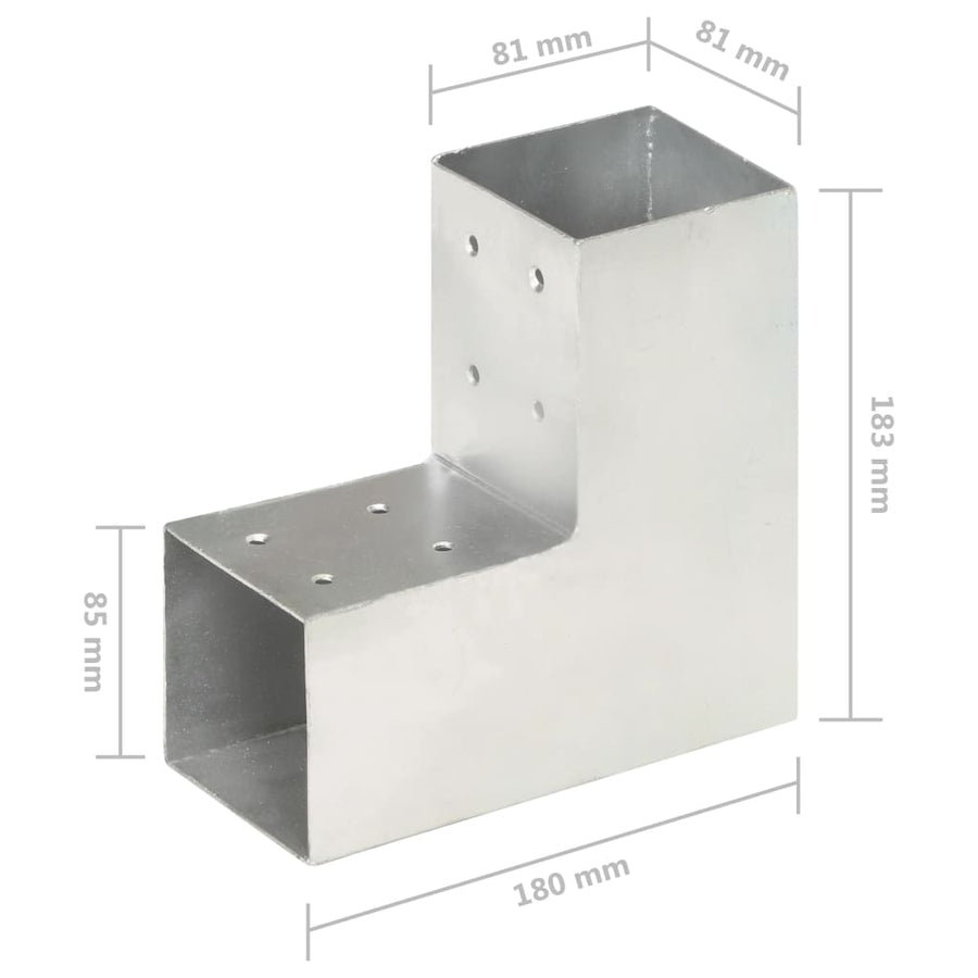 Paalverbindingen 4 st L-vorm 81x81 mm gegalvaniseerd metaal 81 x 81 mm L-vorm