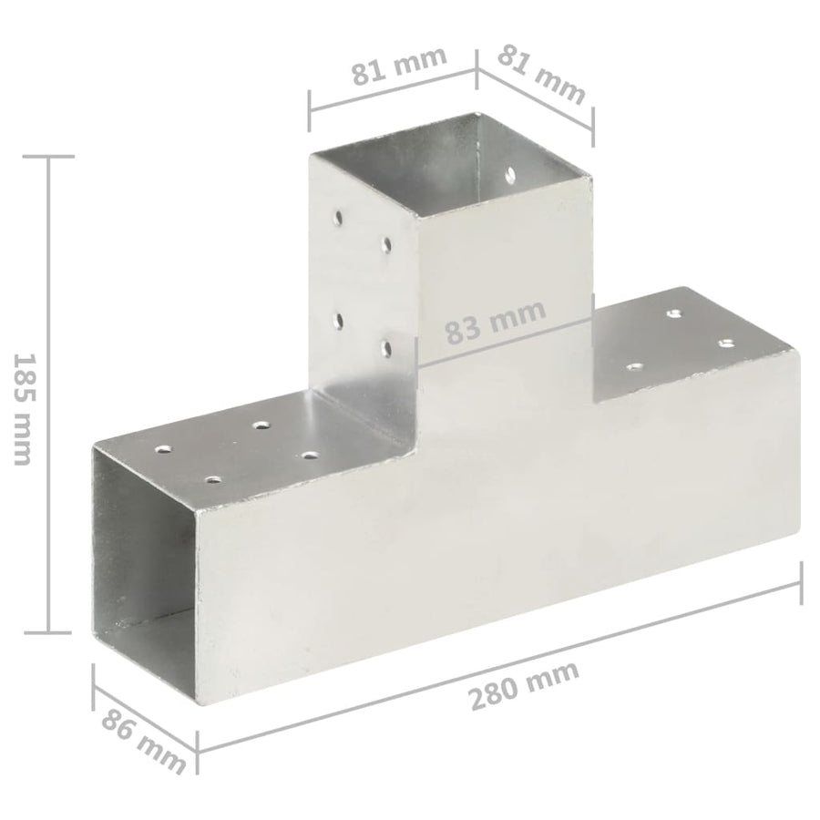 Paalverbindingen 4 st T-vorm 81x81 mm gegalvaniseerd metaal 81 x 81 mm T-vorm
