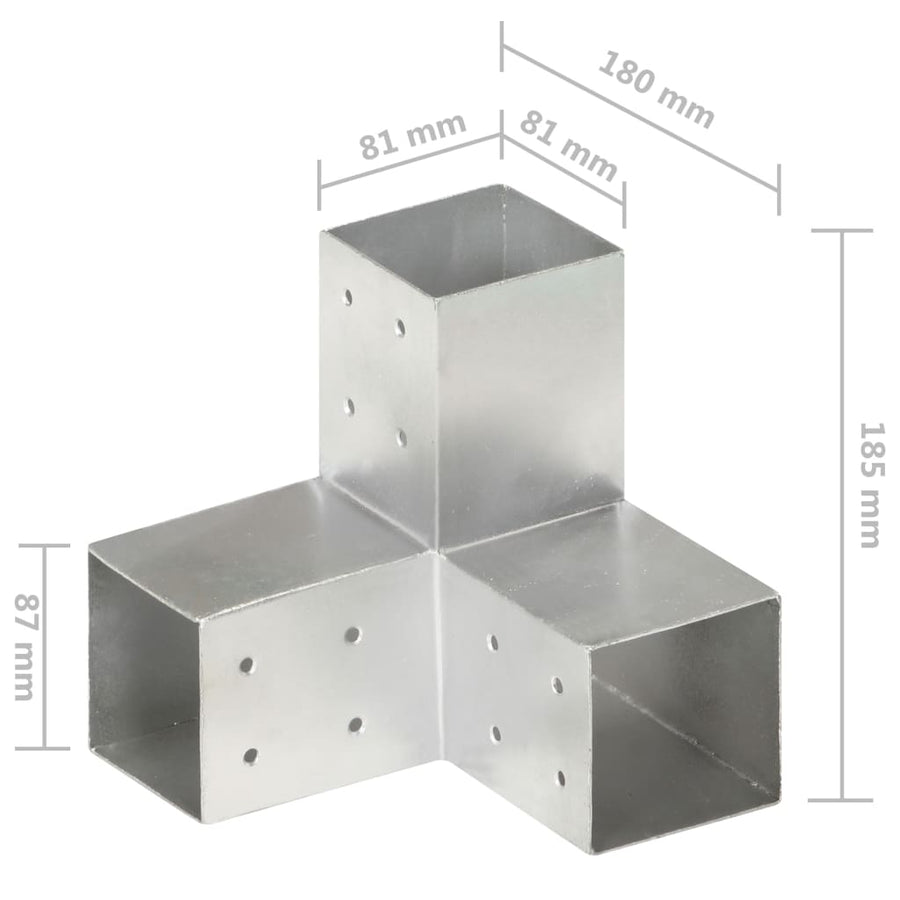 Paalverbindingen 4 st Y-vorm 81x81 mm gegalvaniseerd metaal