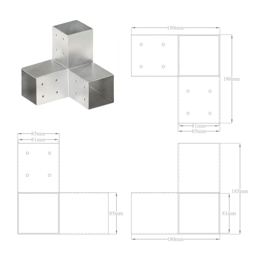 Paalverbindingen 4 st Y-vorm 81x81 mm gegalvaniseerd metaal